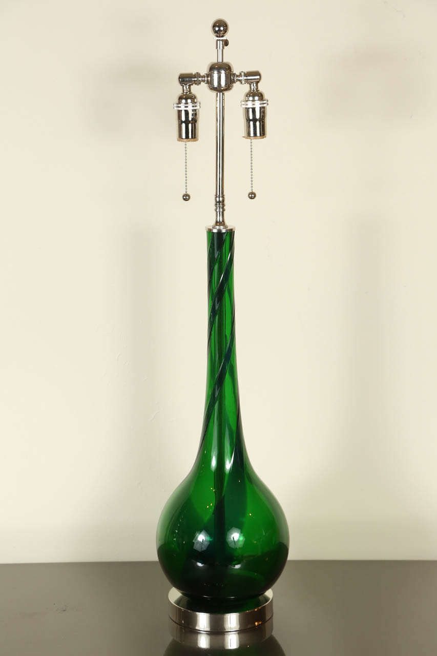 Mid-20th Century Pair of Emerald Blown Glass Table Lamps