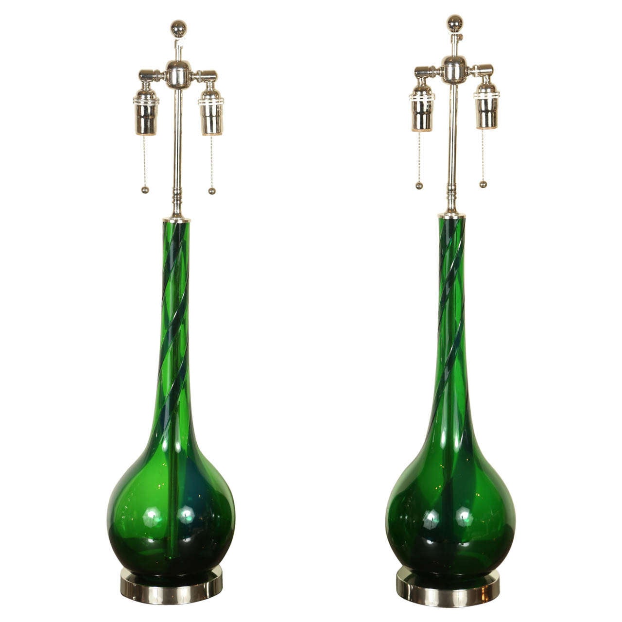 Pair of Emerald Blown Glass Table Lamps