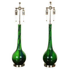 Pair of Emerald Blown Glass Table Lamps