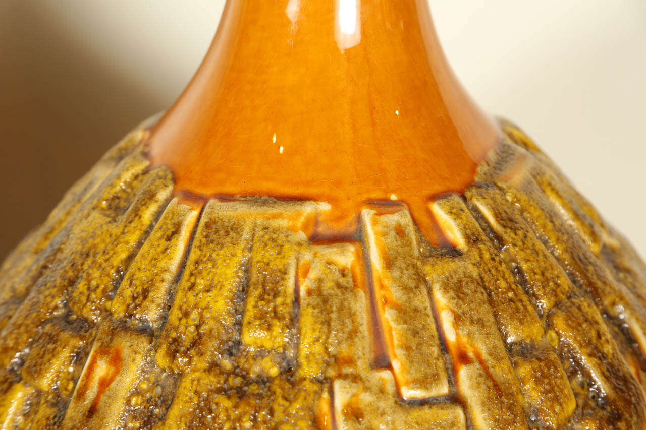 Brass Pair of Large Stylish Mid-Century Ceramic Lamps