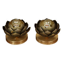 Pair Of Charming Lotus Plant Brass Sconces
