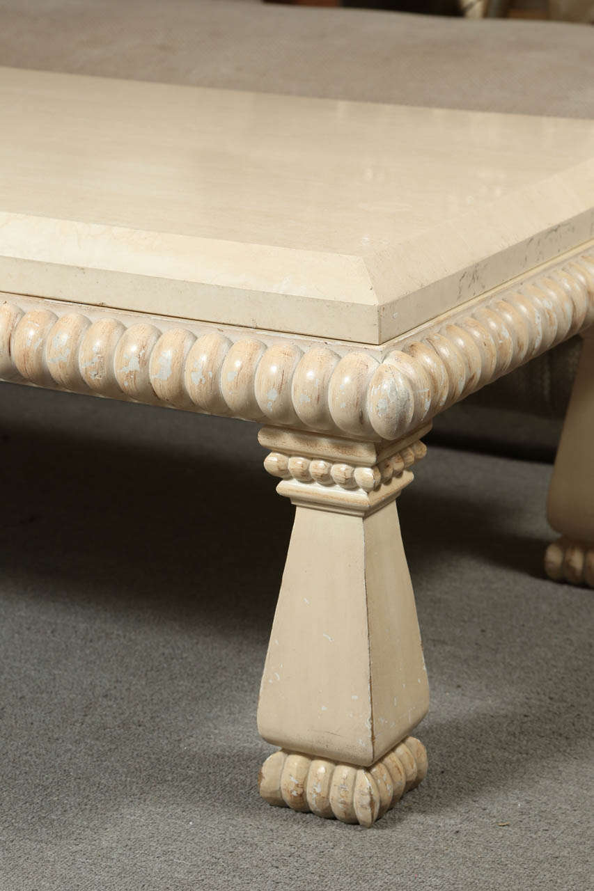 Carved Wood and Polished Travertine Coffee Table by Kreiss at 1stDibs