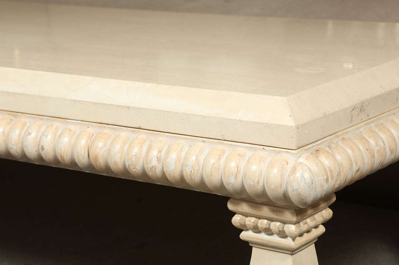 Carved Wood and Polished Travertine Coffee Table by Kreiss at 1stDibs