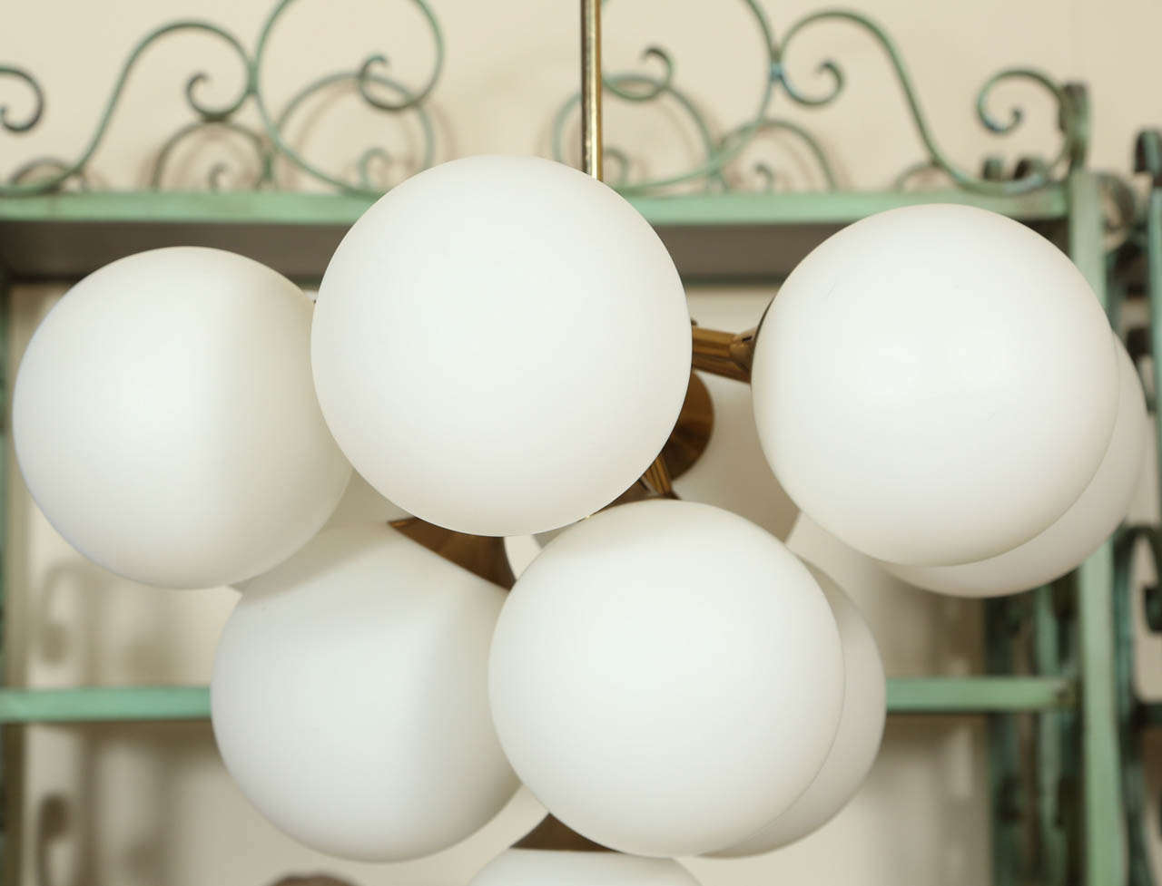 Beautiful Brass Chandelier With Frosted Glass Globes at 1stDibs