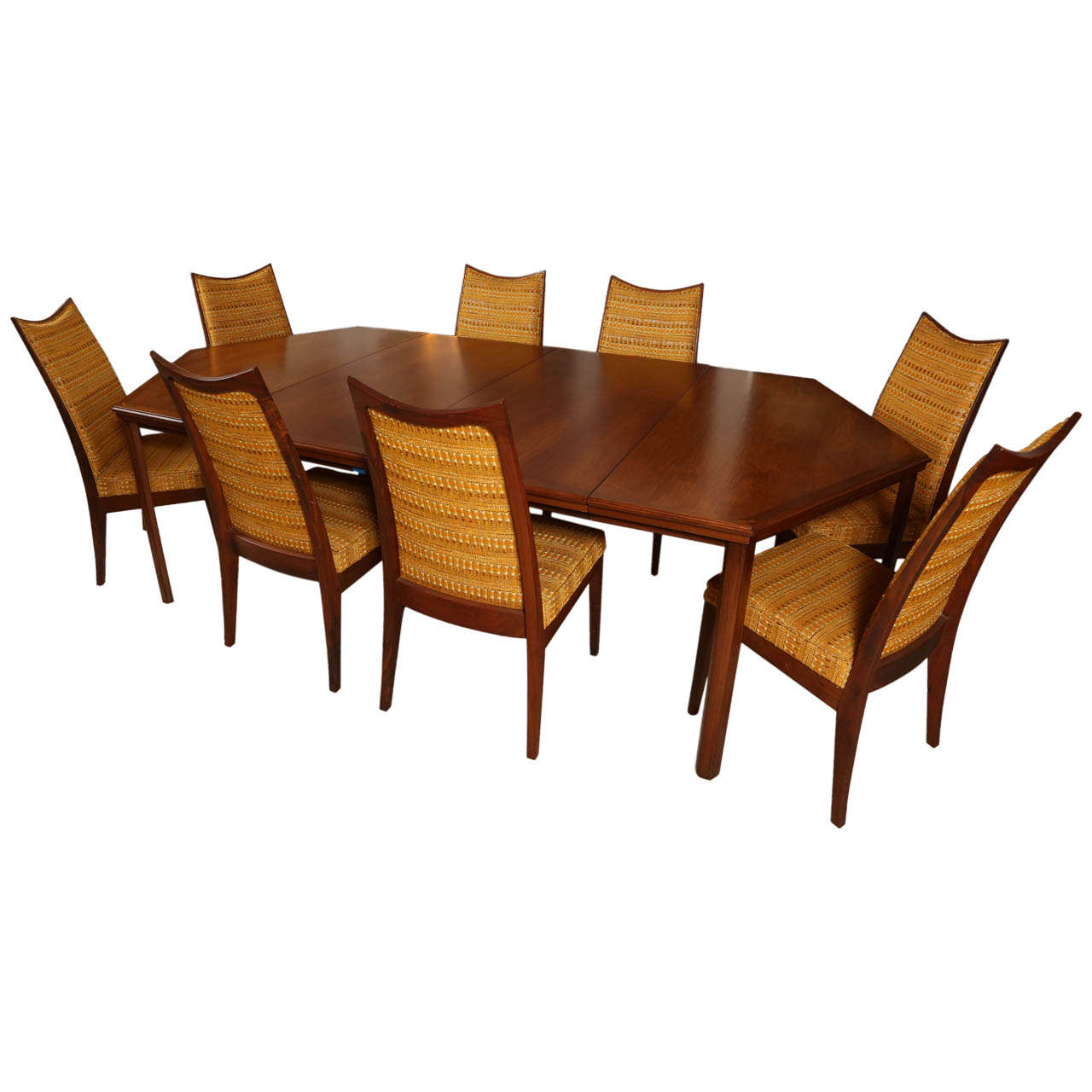 John Kapel Custom Hexagonal Dining Table and Set of Eight Dining Chairs For Sale