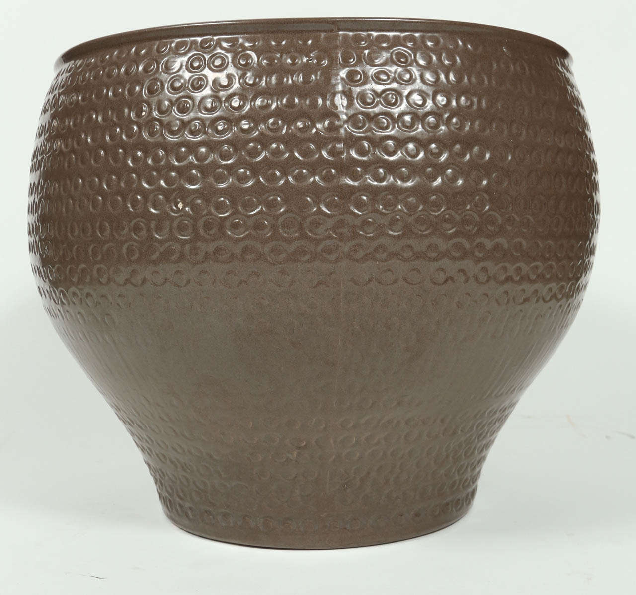 Pair of Dark Olive Glaze, Circle Texture, Pro Artisan Pots by David Cressey
