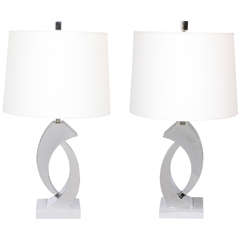 A Pair Of 1970's Sculptural polished nickel Table Lamps