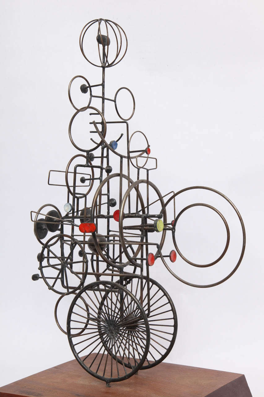 Modernist Metal and Enamel Sculpture Signed J.A. Burlini, 1971 3