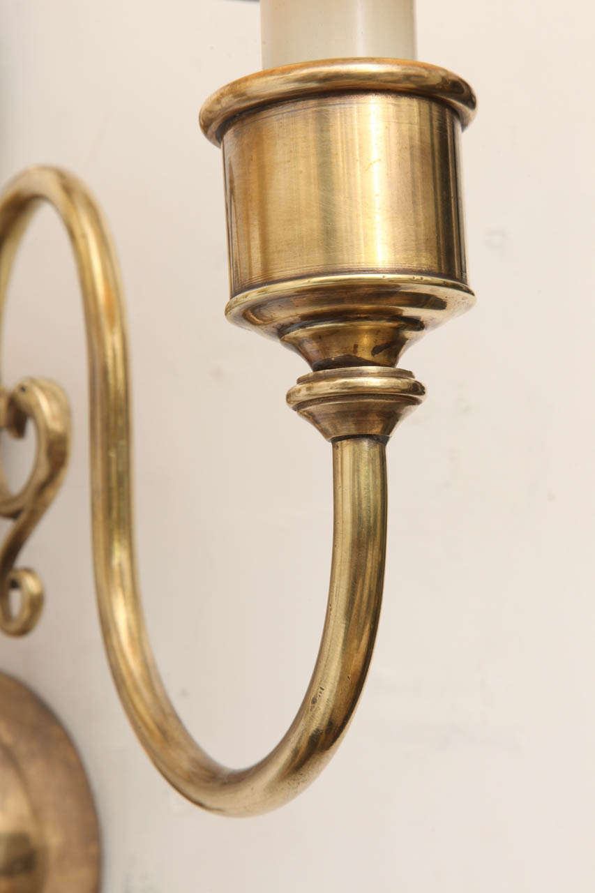 Pair of 1920s Classical Modern Brass Wall Sconces 1