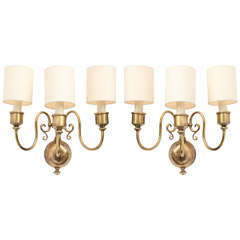 Pair of 1920s Classical Modern Brass Wall Sconces