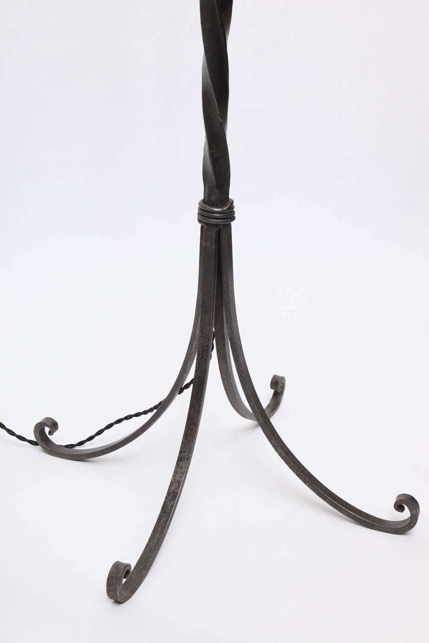 Mid-Century Modern 1940s French Art Moderne Hand Wrought Iron Floor Lamp For Sale