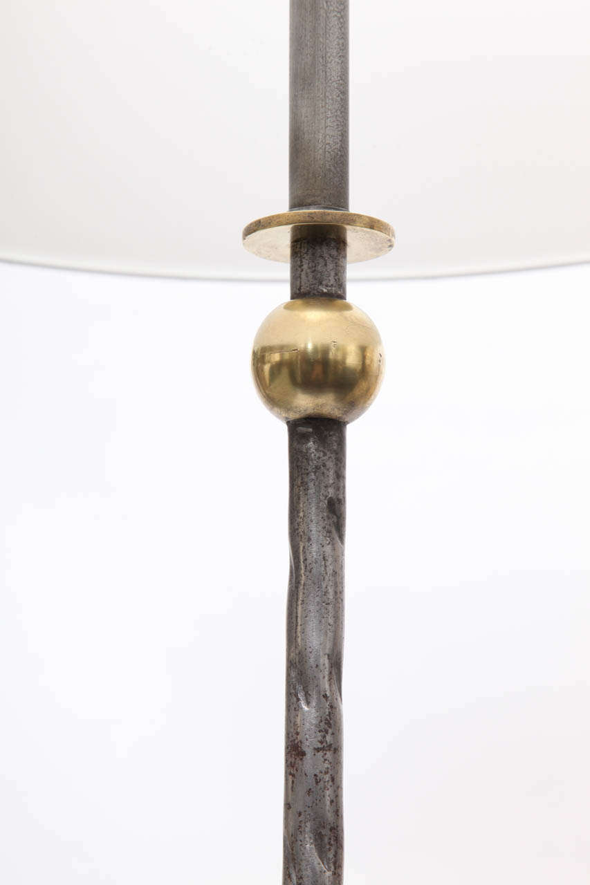 1920s Art Deco American Modernist Iron and Brass Floor Lamp 3
