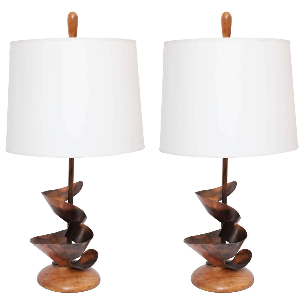 Pair of 1950s Sculptural Patinated Copper Table Lamps by Heifetz