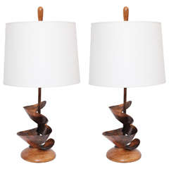 Pair of 1950s Sculptural Patinated Copper Table Lamps by Heifetz 7