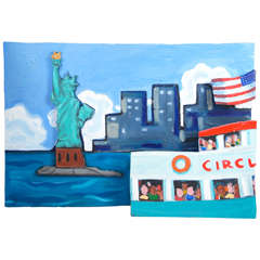 Retro 3D Statue of Liberty Painting with Circle Line