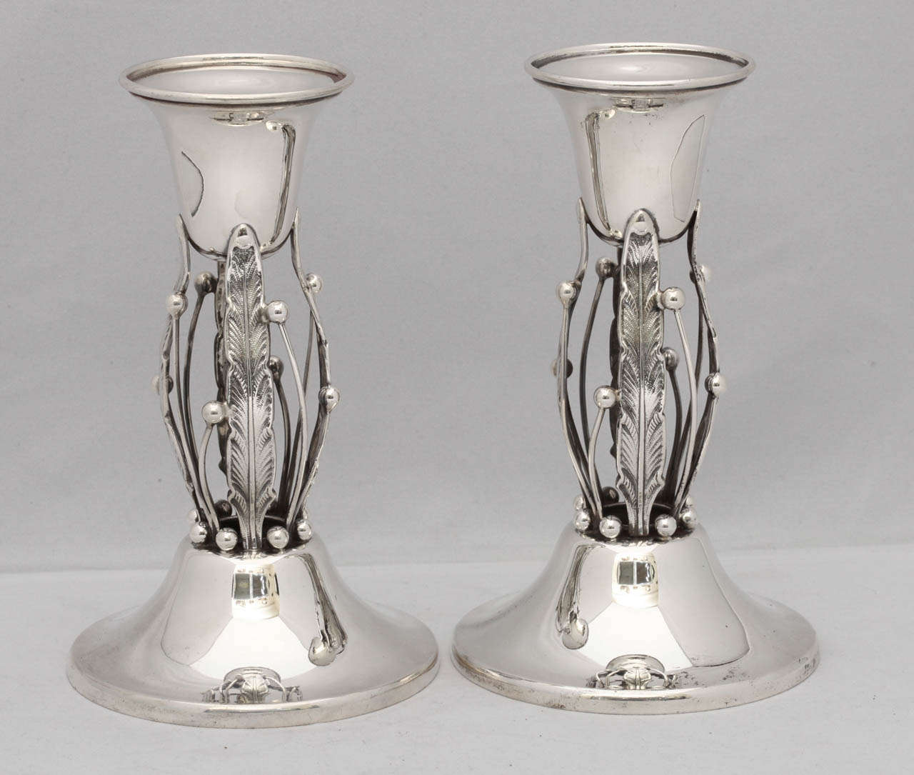 Beautiful pair of Art Deco, sterling silver candlesticks, American, Ca. 1920's - 1930's. @6 3/4