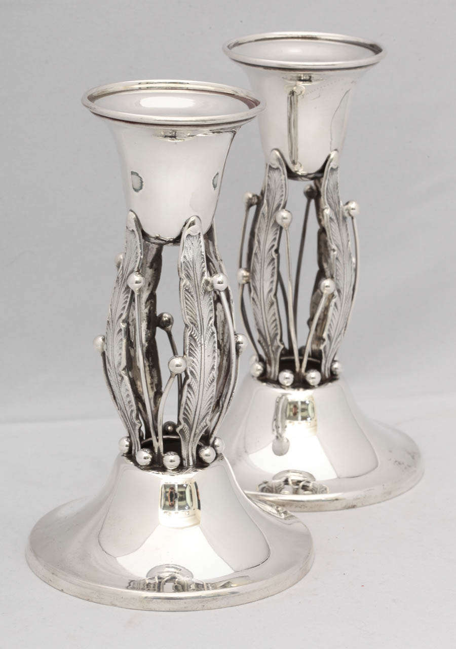 American Beautiful Pair of Art Deco Sterling Silver Candlesticks