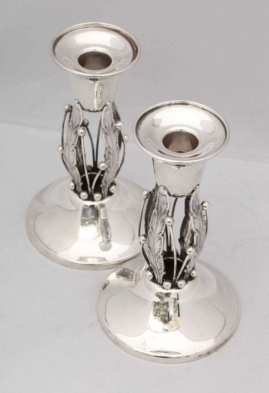 Beautiful Pair of Art Deco Sterling Silver Candlesticks 3