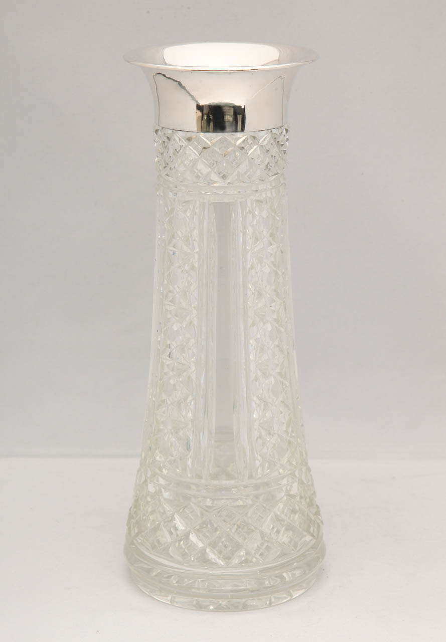 Large, continental 800 silver-mounted, cut crystal vase, Germany, circa 1910. Measures: 12