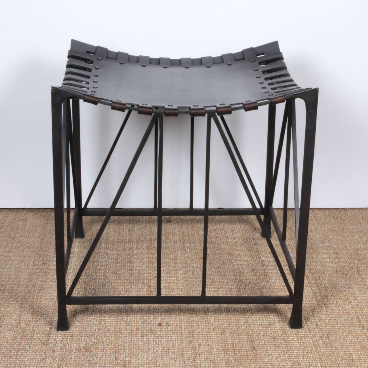 Contemporary Bronze and Leather Stool In Excellent Condition For Sale In New York, NY