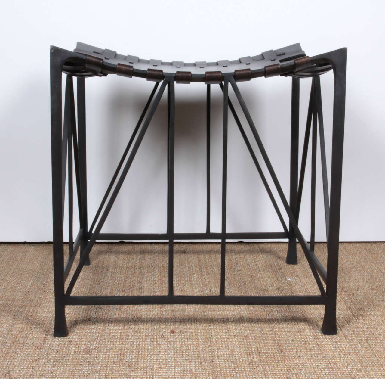Contemporary Bronze and Leather Stool For Sale 1