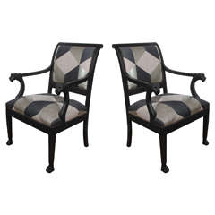 Black Bergeres with Black and Silver Upholstery