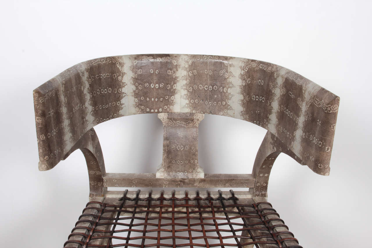 Greco Roman Natural Grey Lizard Klismos Chair For Sale
