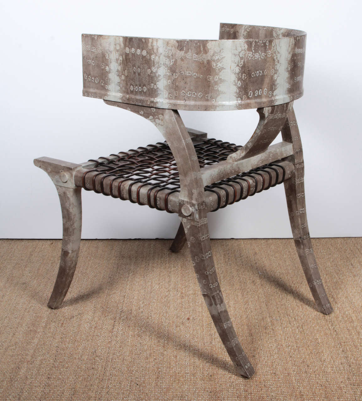 Natural Grey Lizard Klismos Chair For Sale 1