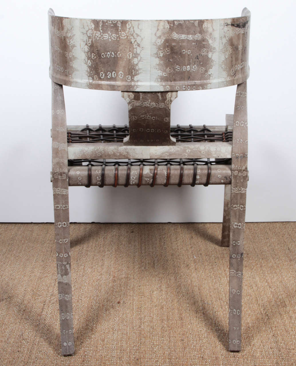 Natural Grey Lizard Klismos Chair For Sale 2