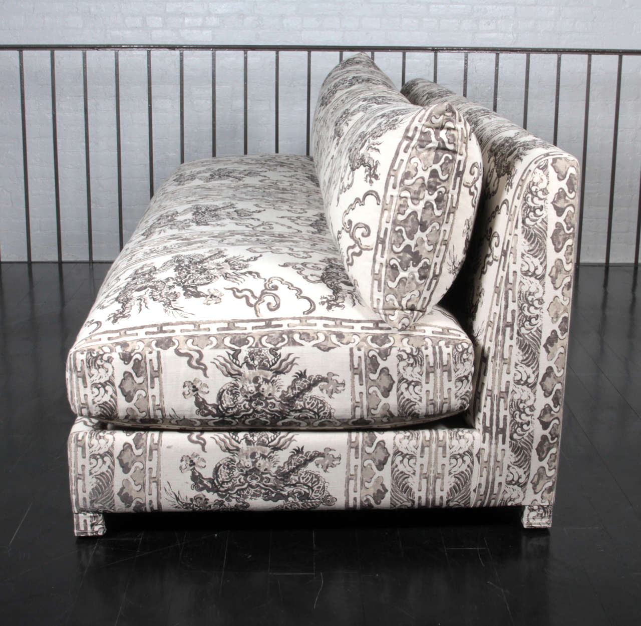Antony Todd Armless Sofa Upholstered in Jim Thompson Hand-Blocked Fabric For Sale 1