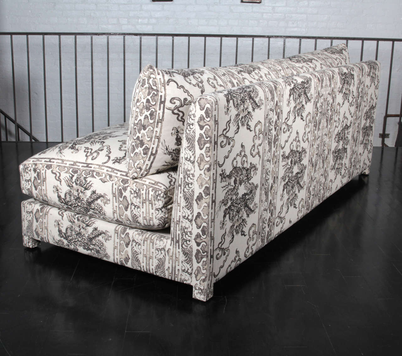 Antony Todd Armless Sofa Upholstered in Jim Thompson Hand-Blocked Fabric For Sale 2
