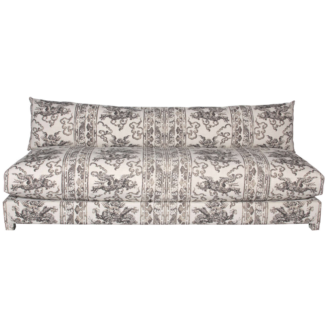 Antony Todd Armless Sofa Upholstered in Jim Thompson Hand-Blocked Fabric For Sale