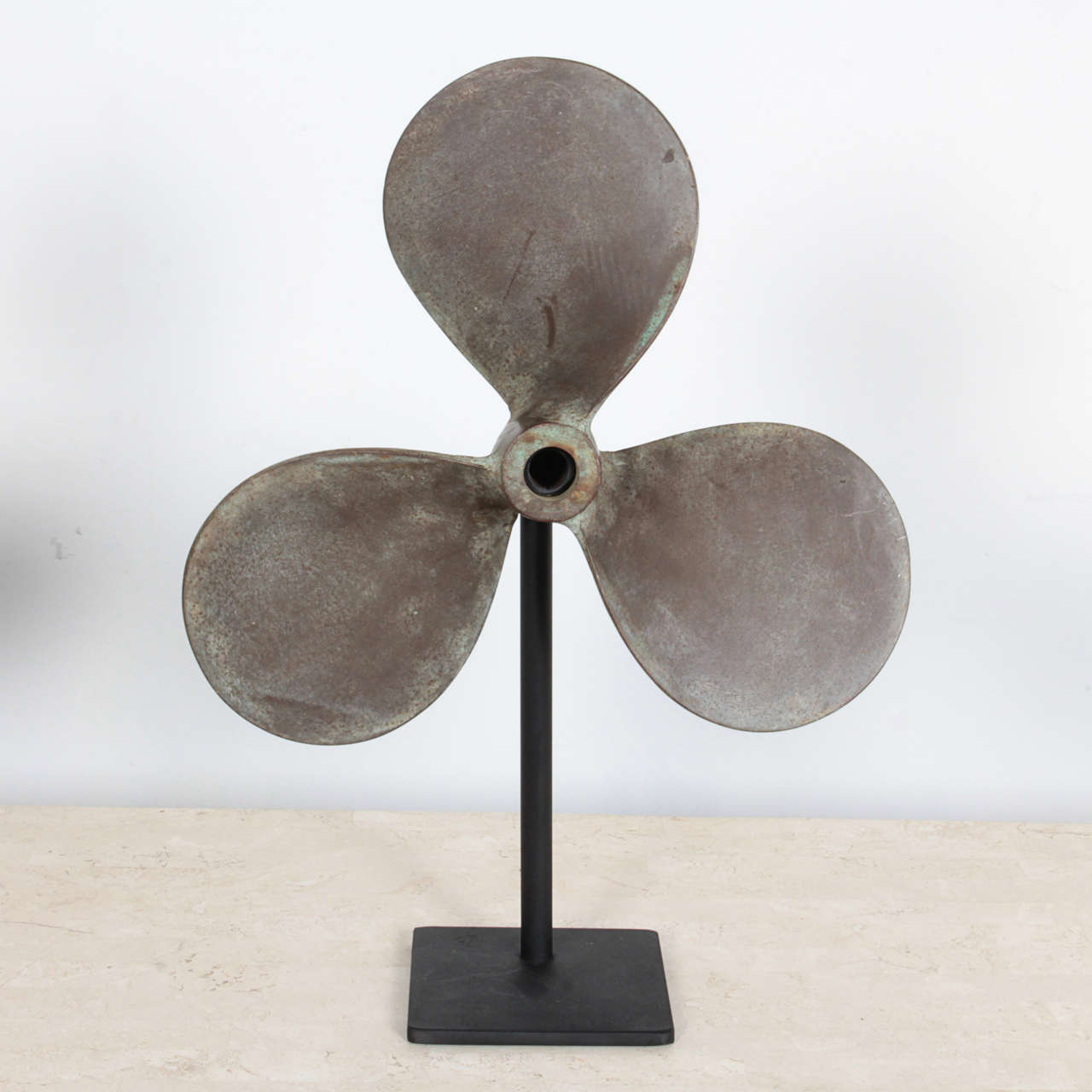 American Pair of Vintage Patinated Brass Boat Propellers on Stands