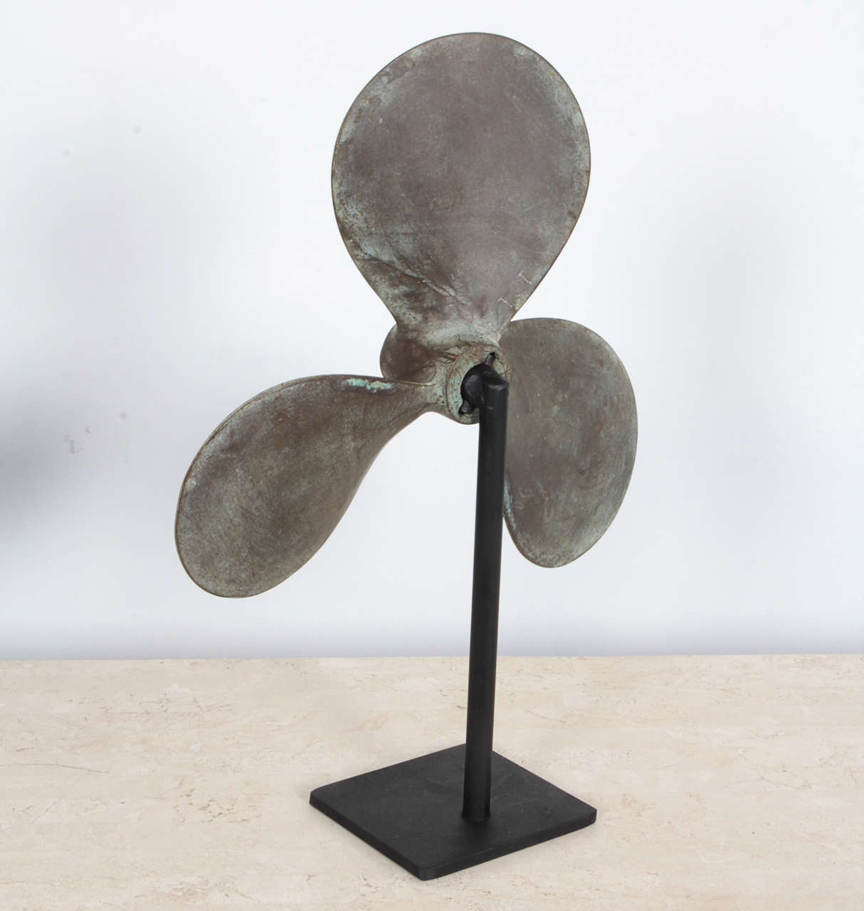 Pair of Vintage Patinated Brass Boat Propellers on Stands 1