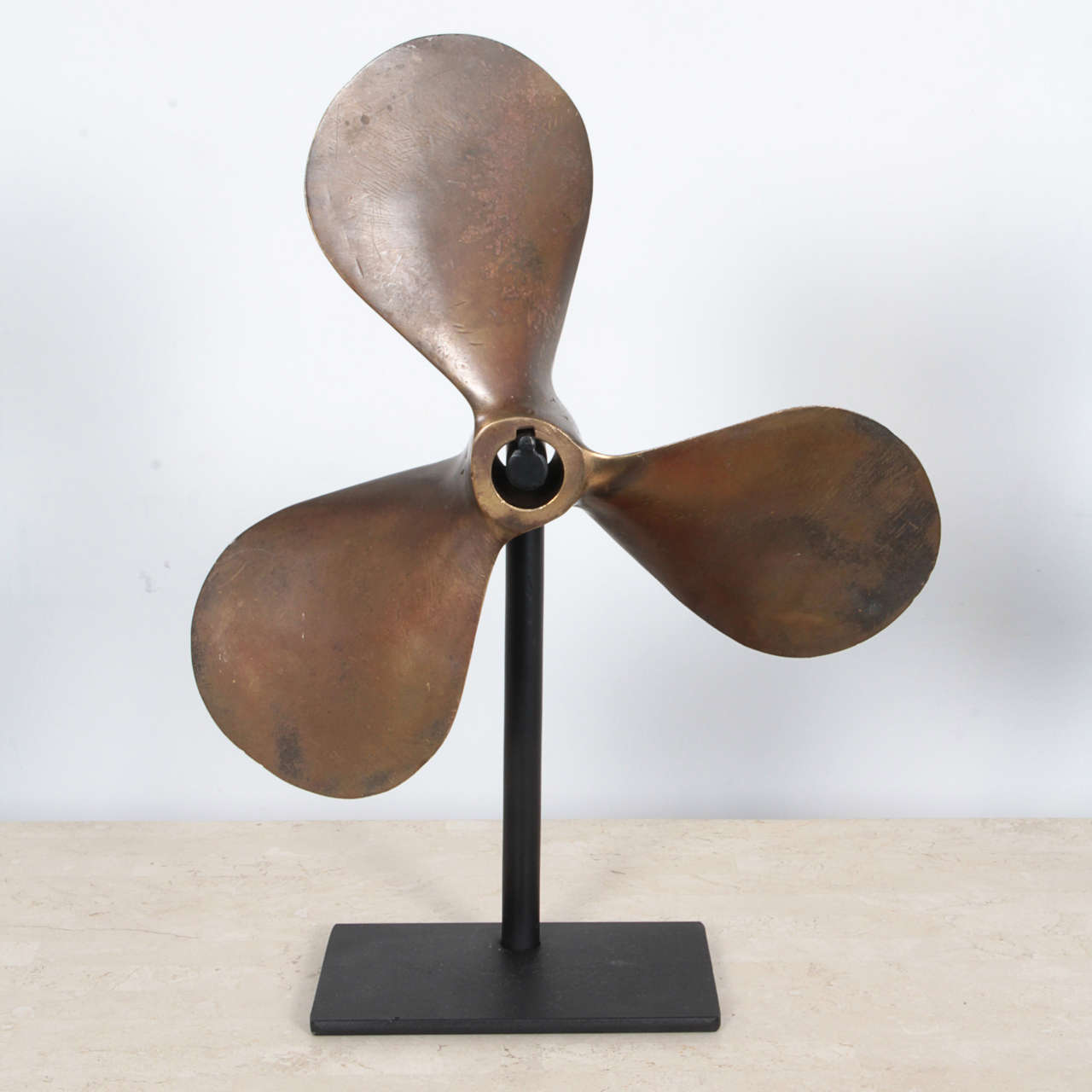 Pair of Vintage Patinated Brass Boat Propellers on Stands 2