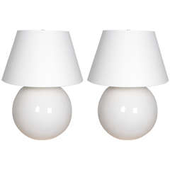 Pair of White Glazed Ceramic Globe Lamps