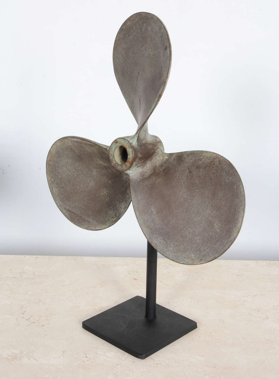 Pair of Vintage Patinated Brass Boat Propellers on Stands at 1stDibs