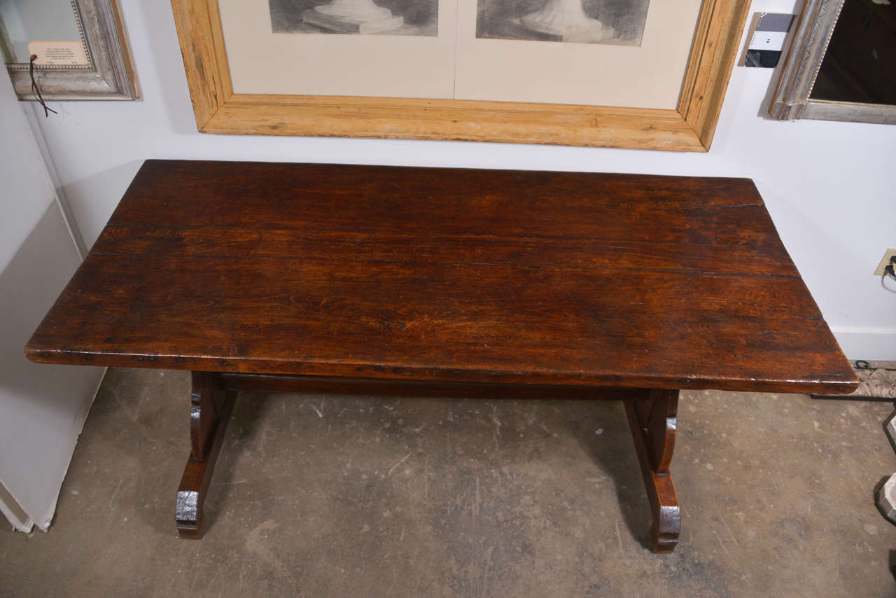 19th Century French Monastery Trestle Table In Excellent Condition In Houston, TX