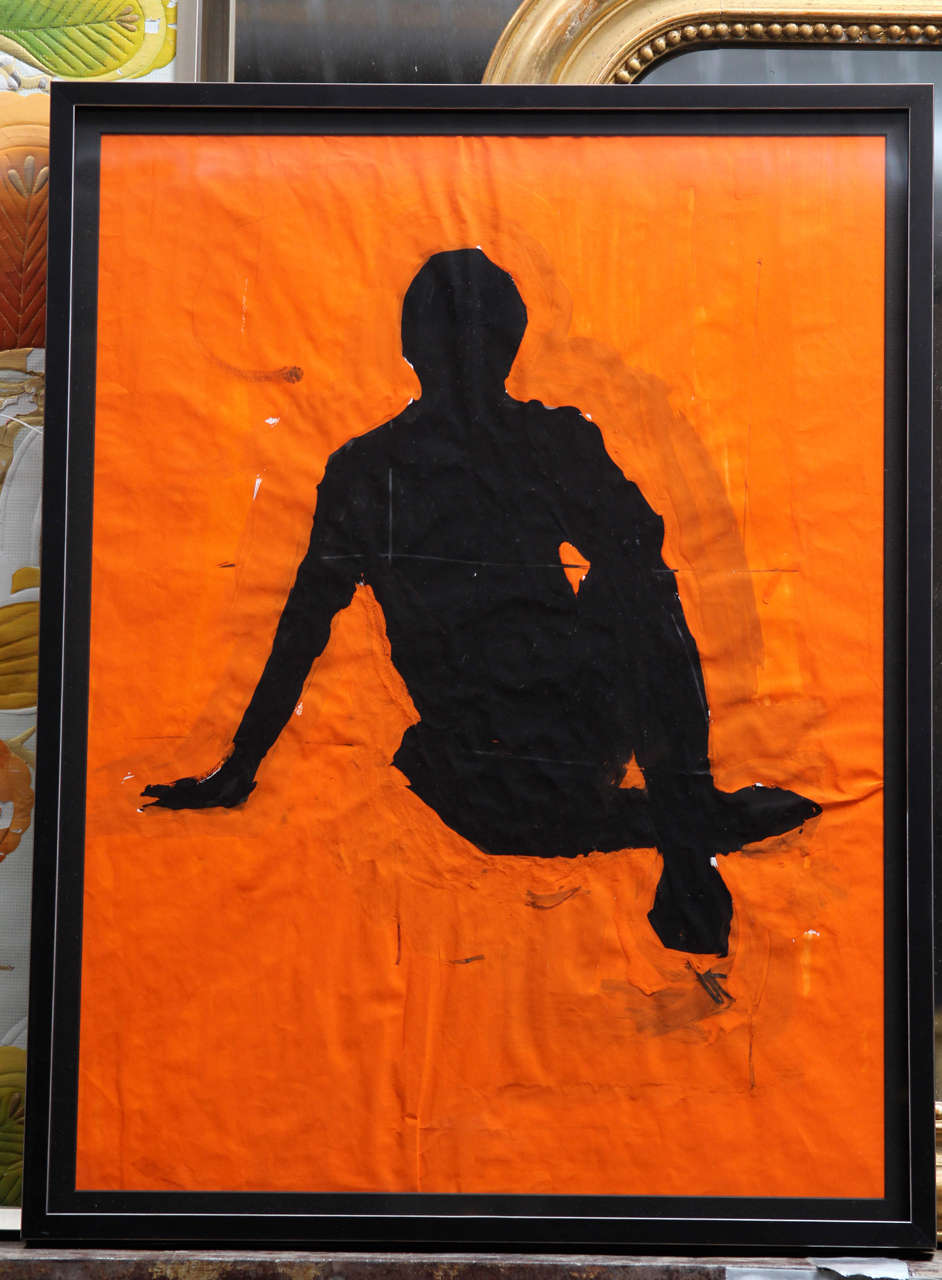 Framed painting of boldly drawn male Silhouette against strong orange.