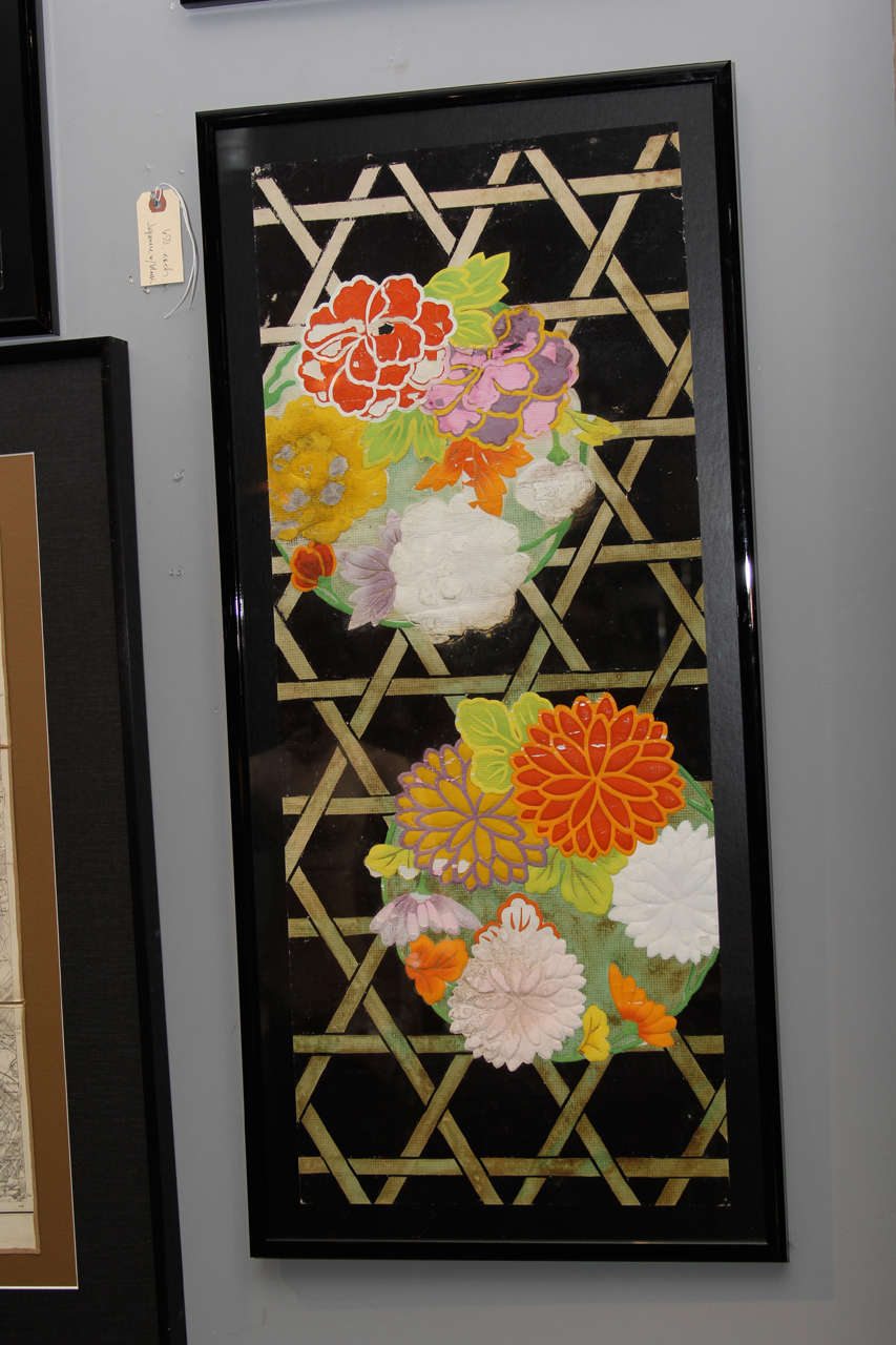 Group of Framed Japanese Design Samples In Distressed Condition For Sale In Seattle, WA