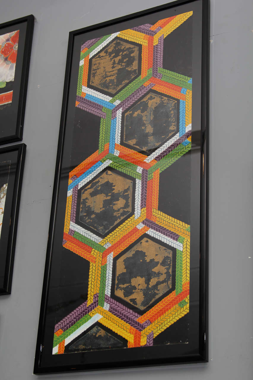 Early 20th Century Group of Framed Japanese Design Samples For Sale