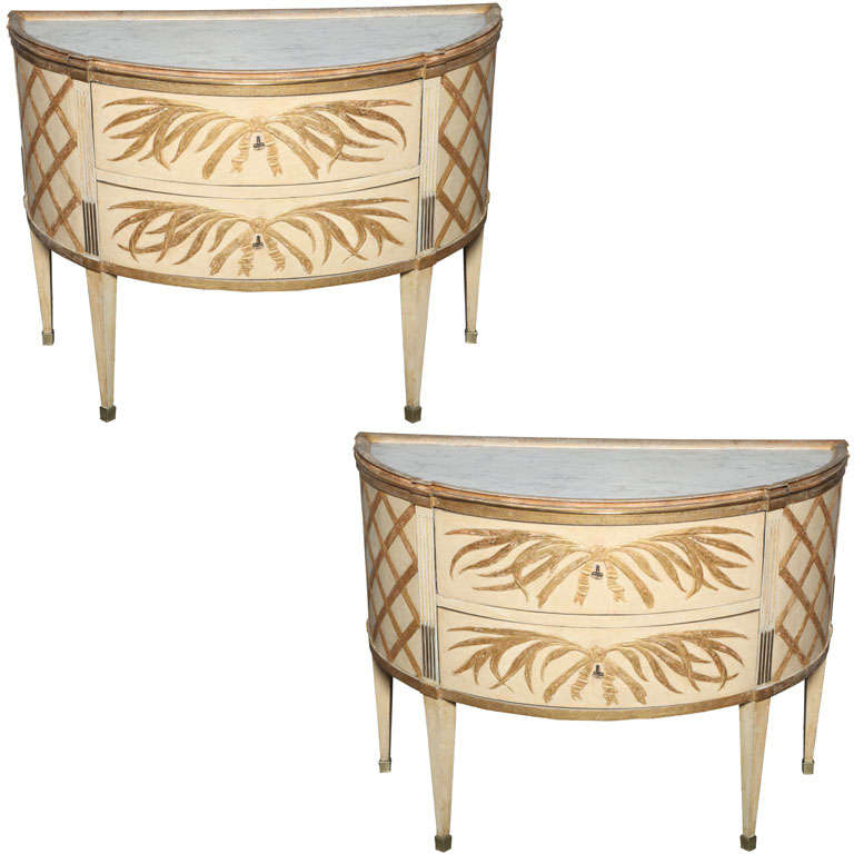 Important Pair of Baltic Demilune Commodes