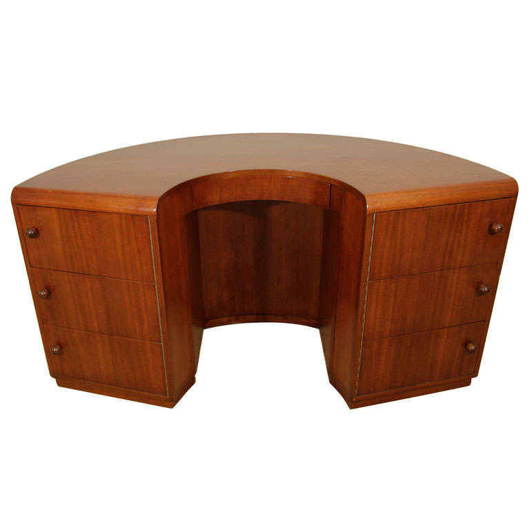 An Art Deco Curved Wood Desk and Combined Book Shelf.