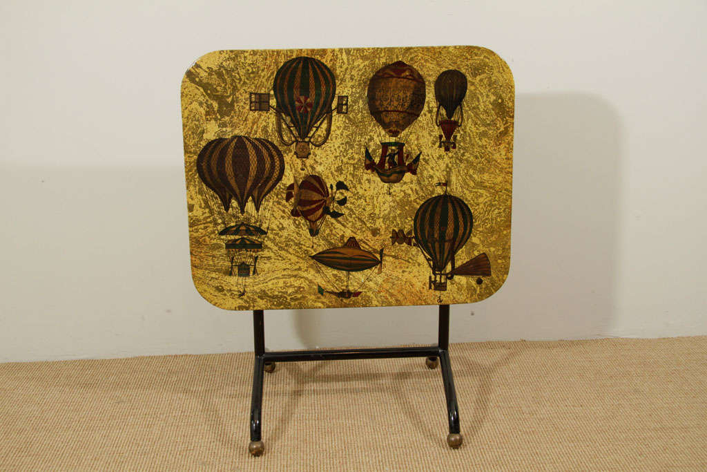 Metal Piero Fornasetti Air Balloon Decorated Small Folding Table For Sale