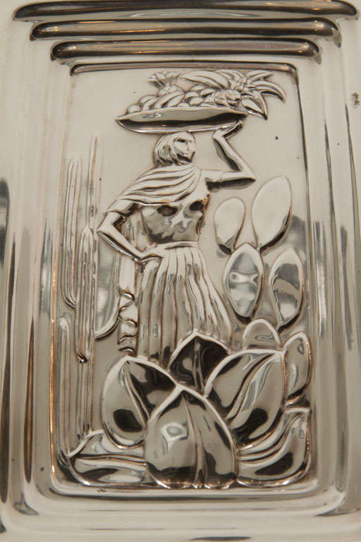 Art Deco International Silver Co. Tablett mit "tropischem" Muster