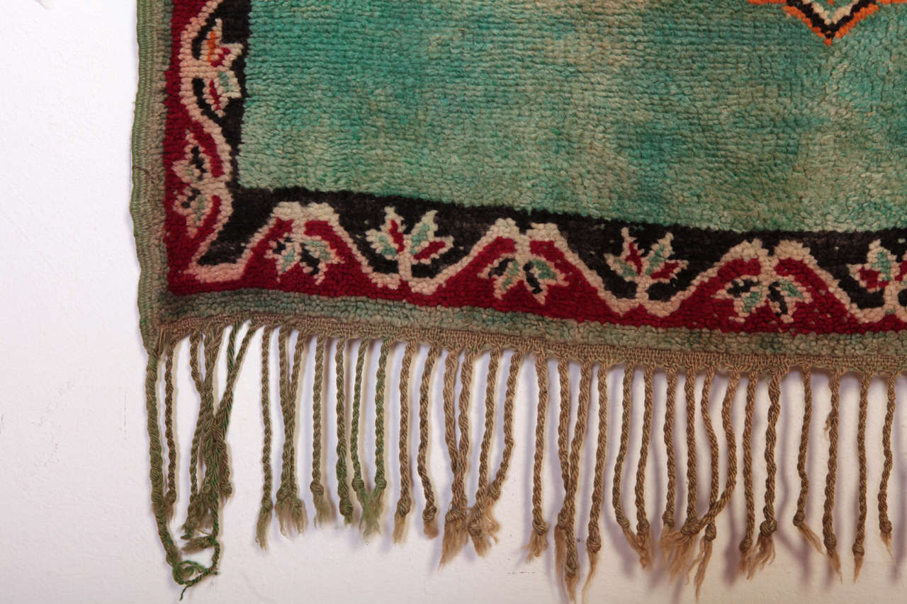 Vintage Aqua Green Moroccan Star Octagon Wool Rug, 1930's In Excellent Condition In Milan, IT