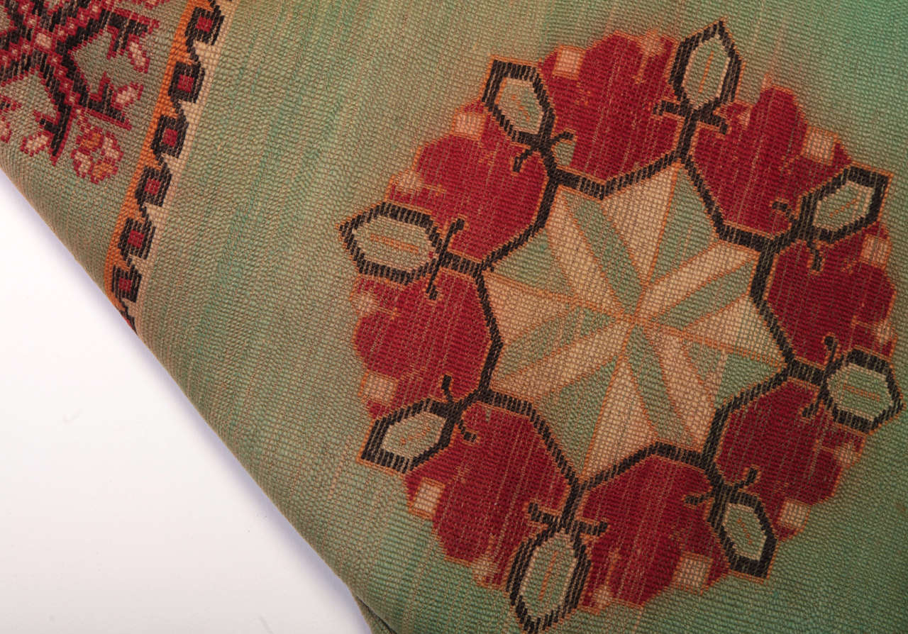 Vintage Aqua Green Moroccan Star Octagon Wool Rug, 1930's 1