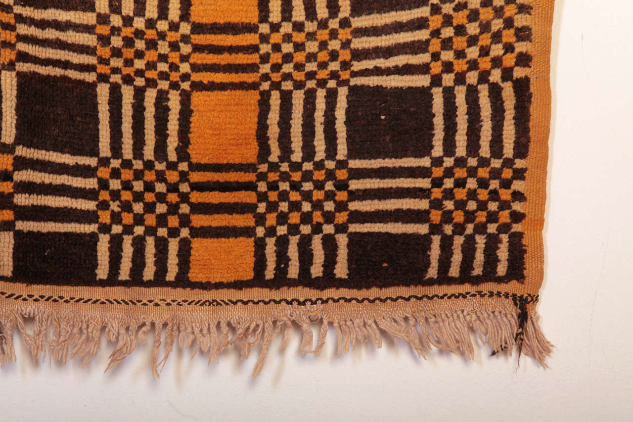 Art Deco Vintage Moroccan Modernist Wool Berber Rug For Sale