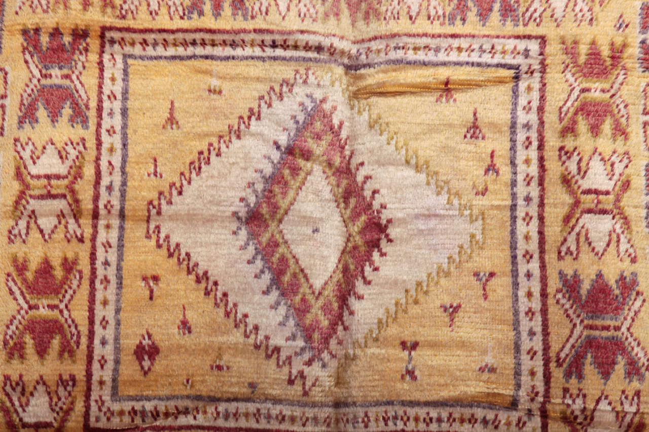 Hand-Knotted Vintage Moroccan Gold Ground Wool Rug, 1930's  For Sale
