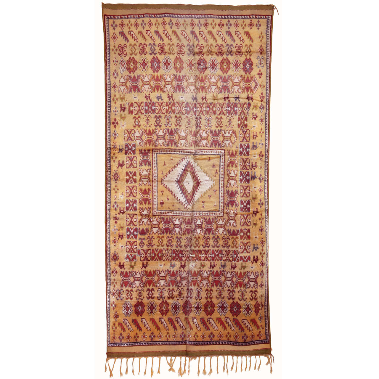 Vintage Moroccan Gold Ground Wool Rug, 1930's  For Sale